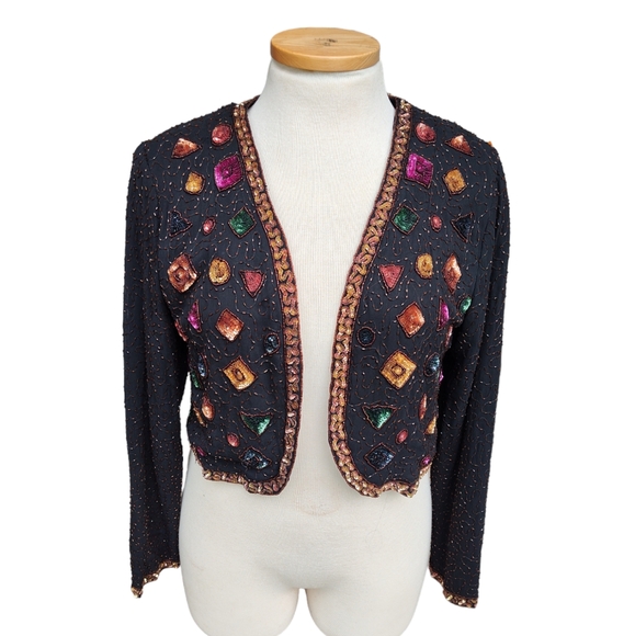 Vintage Beaded Sequins Bolero Jacket Made In India 16 Large - Picture 2 of 13